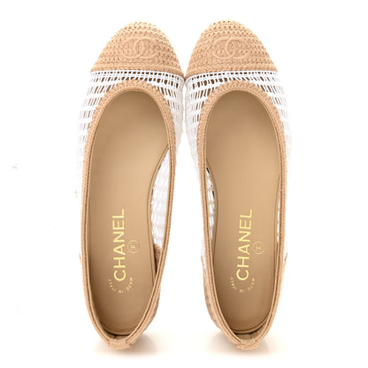 Chanel Raffia Cap Toe Ballerina Flats 38 White Beige 2 of 10