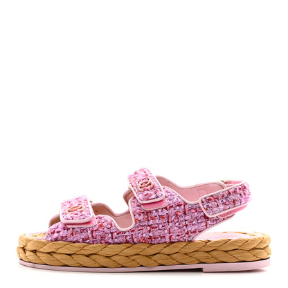 Chanel Tweed Patent Calfskin Velcro Dad Sandals 36 Light Purple Pink Red 1 of 9