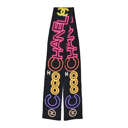 Chanel Silk Neon CC Bandeau Scarf Black Multicolor 2 of 3