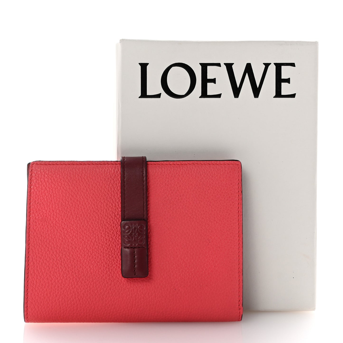 Grained Calfskin Small Vertical Wallet Poppy Pink Burgundy