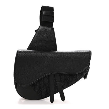 Christian Dior Grained Calfskin Oblique Mens Saddle Bag Black Blue 1 of 10