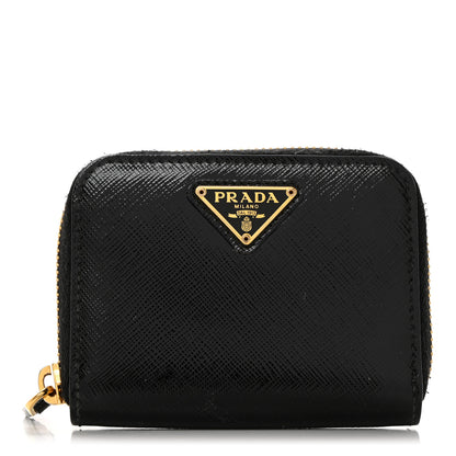 Prada Saffiano Metal Zip Coin Purse Black 1 of 9