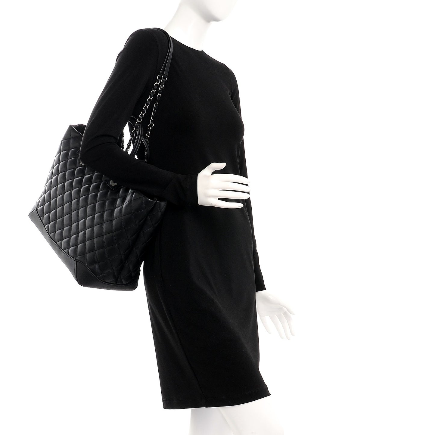 Calfskin Quilted Large Easy Shopping Tote Black