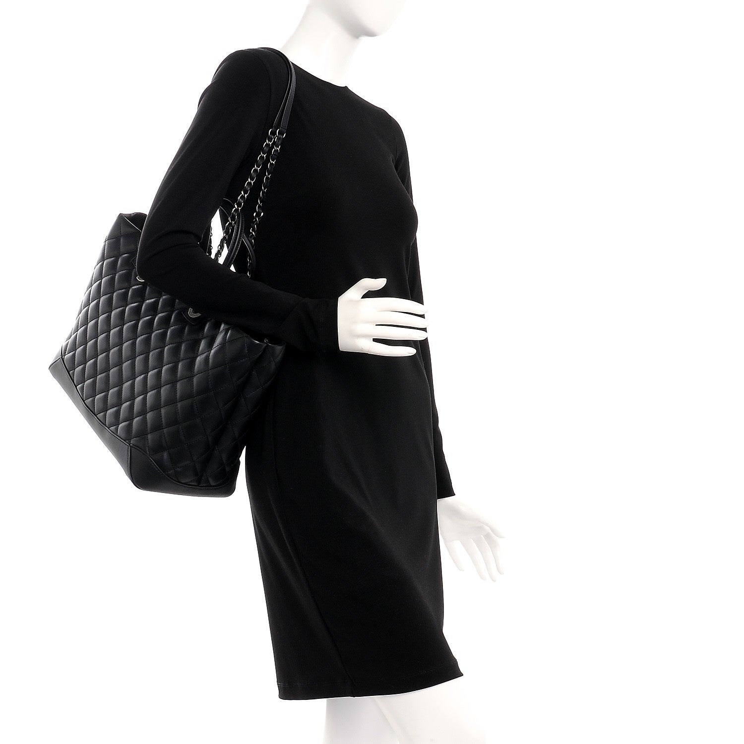 Chanel Calfskin Quilted Large Easy Shopping Tote Black 3 of 11