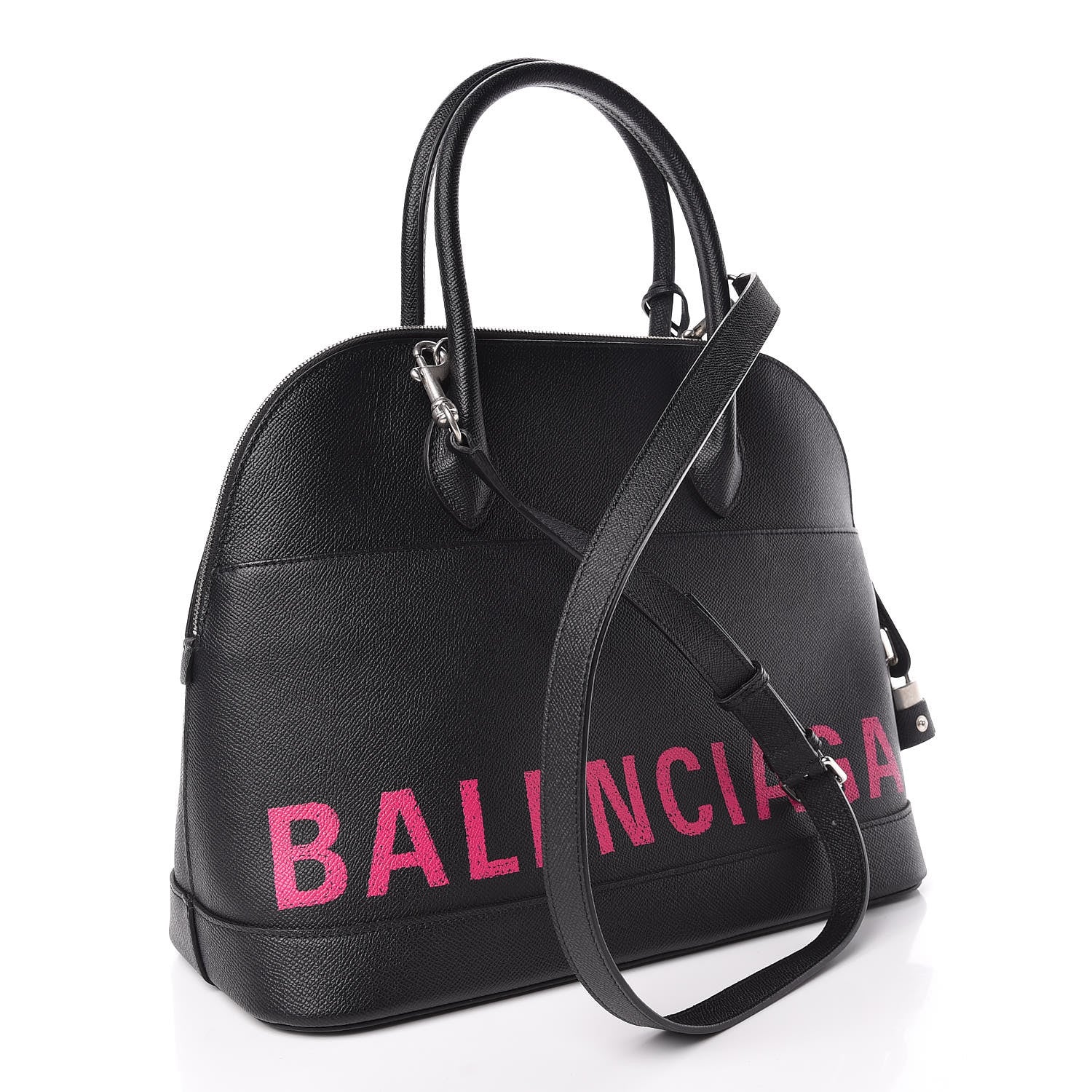 Balenciaga Signature Grained Calfskin Logo M Ville Top Handle Bag Black Rose Shocking 3 of 9