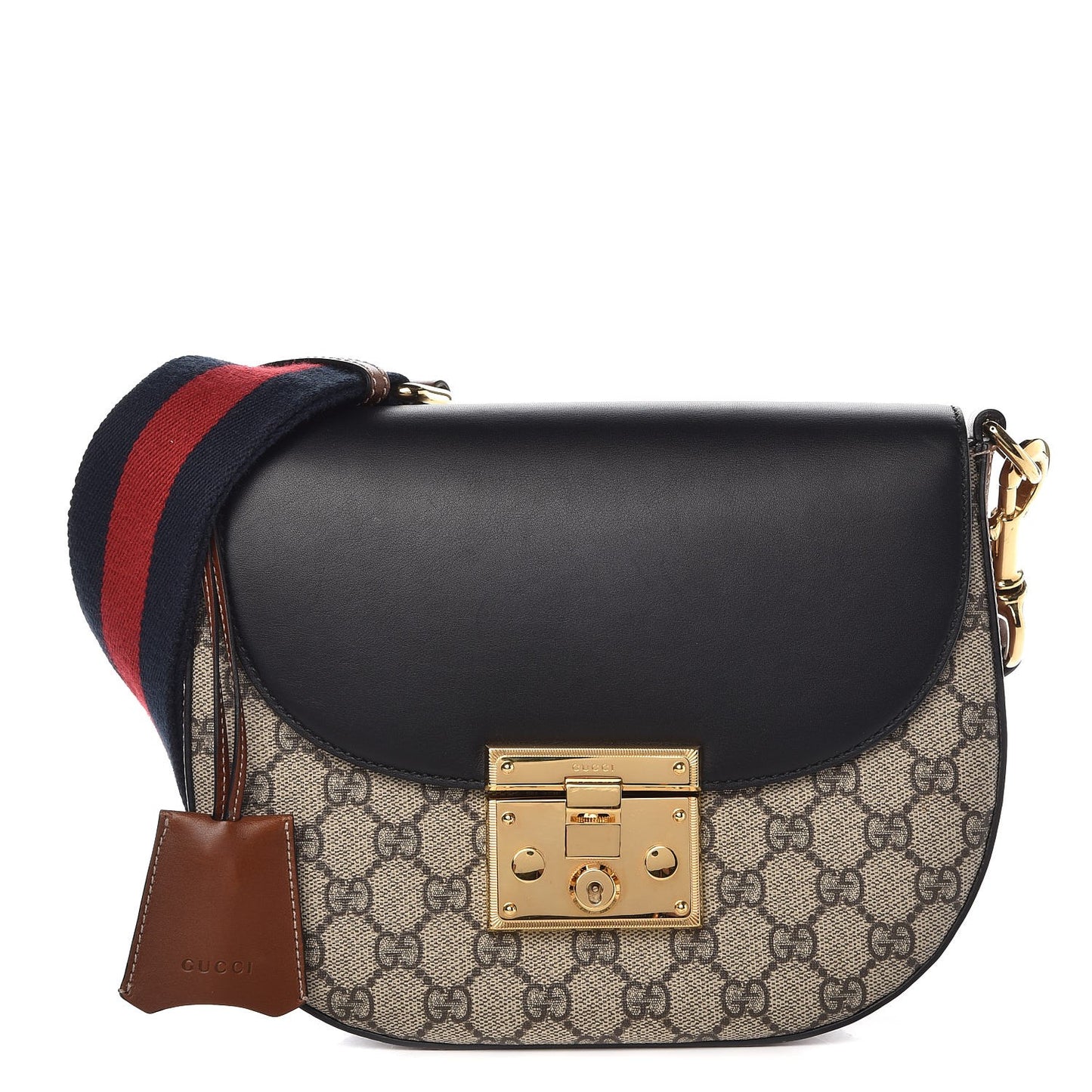 GG Supreme Monogram Web Medium Padlock Messenger Shoulder Bag Black