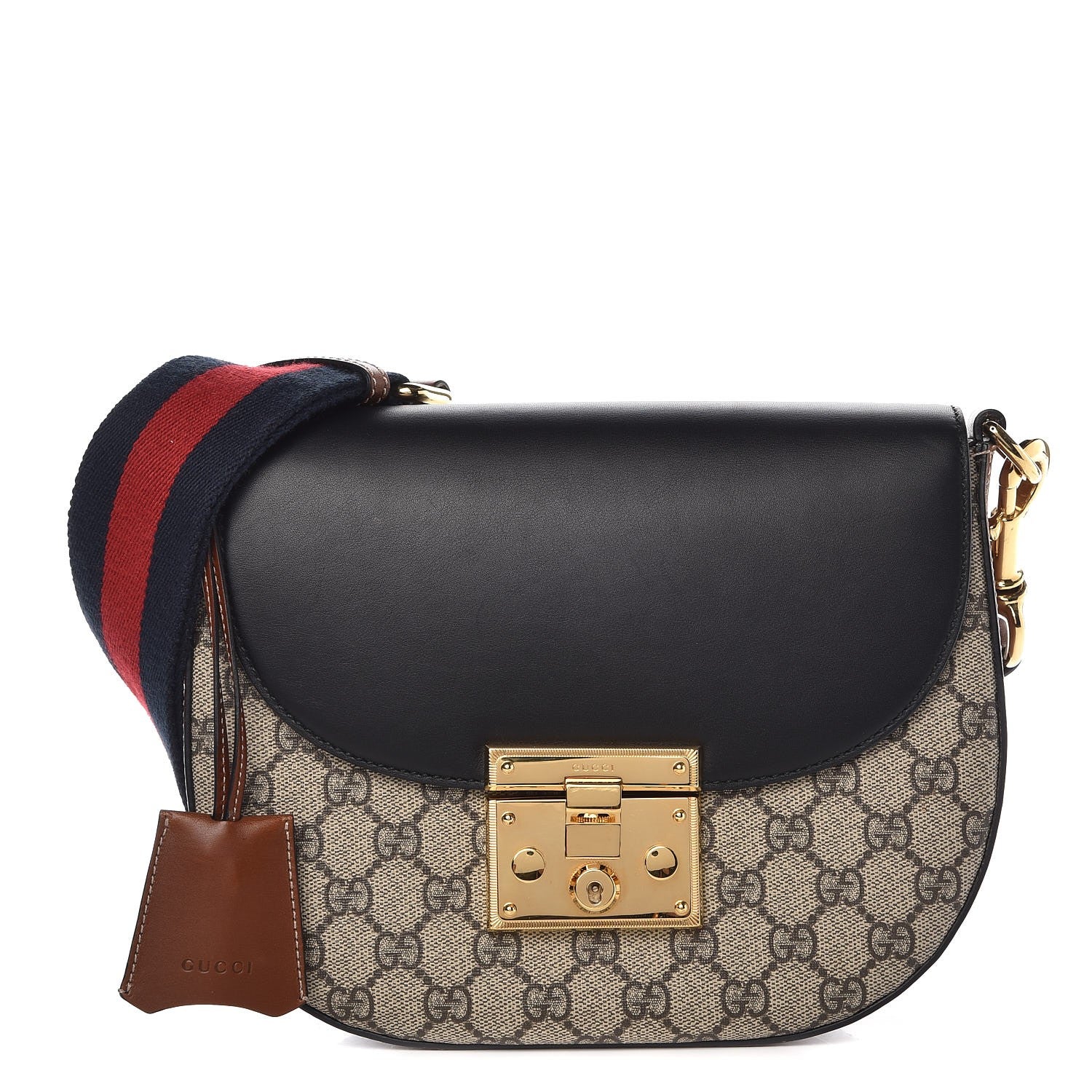 Gucci GG Supreme Monogram Web Medium Padlock Messenger Shoulder Bag Black 1 of 7