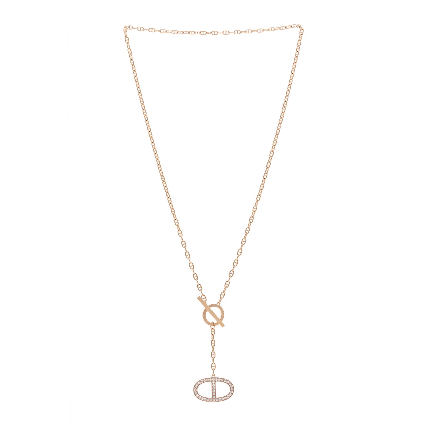 18K Rose Gold Diamond GM Chaine D'Ancre Contour Pendant Necklace SH