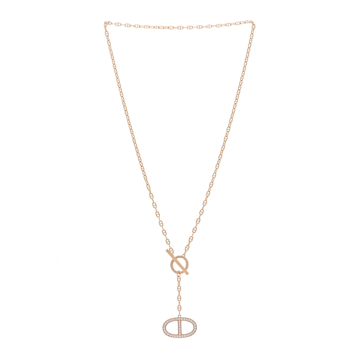 Hermes 18K Rose Gold Diamond GM Chaine D'Ancre Contour Pendant Necklace SH 3 of 5