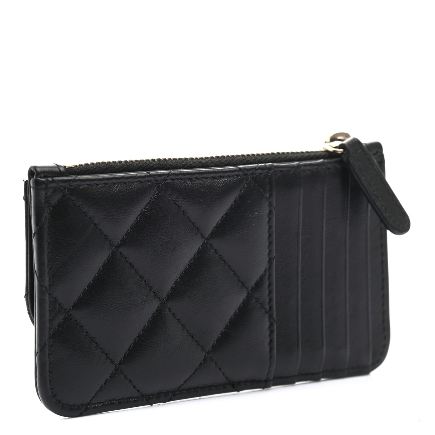 Aged Calfskin Quilted Reissue Flap Zip Card Holder Black