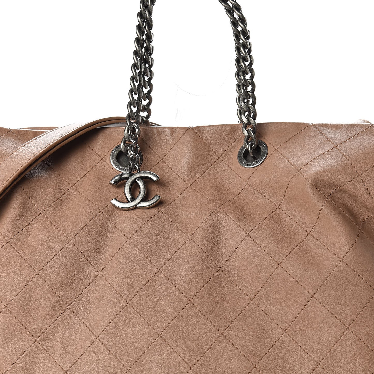 Calfskin Stitched Large Hobo Dark Beige