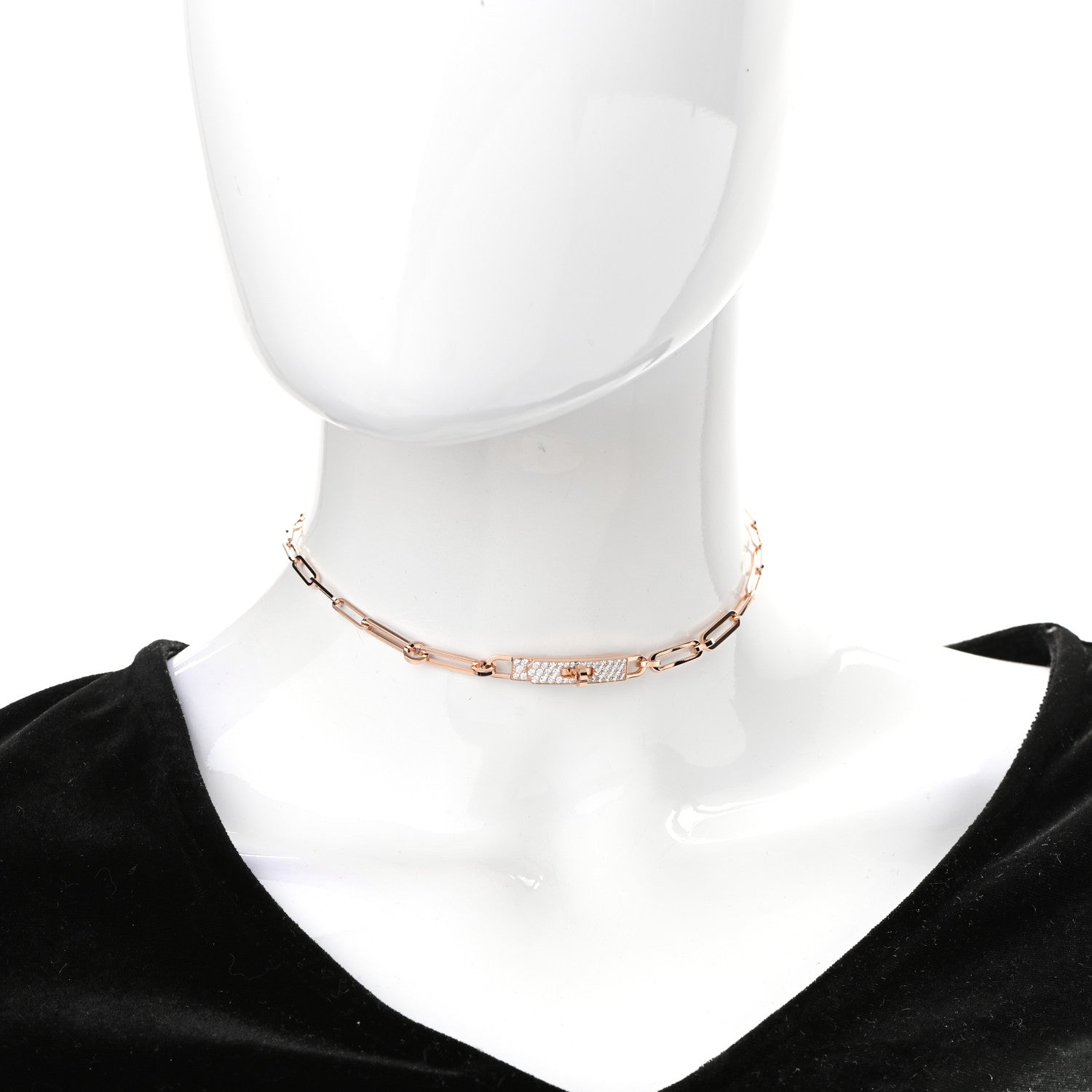 Hermes 18K Rose Gold Diamond Pave Kelly Chaine Choker Necklace 2 of 8