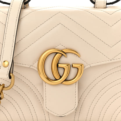 Gucci Calfskin Matelasse Mini GG Marmont Top Handle Shoulder Bag White 8 of 15