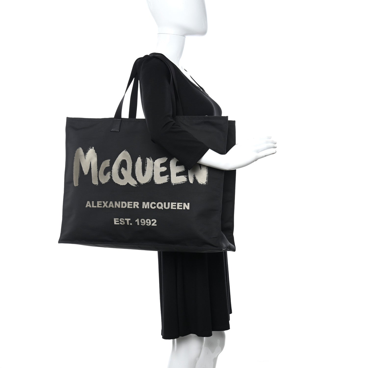 Alexander McQueen Nylon Graffiti Logo Tote Black 2 of 10