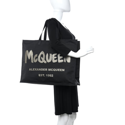 Alexander McQueen Nylon Graffiti Logo Tote Black 2 of 10