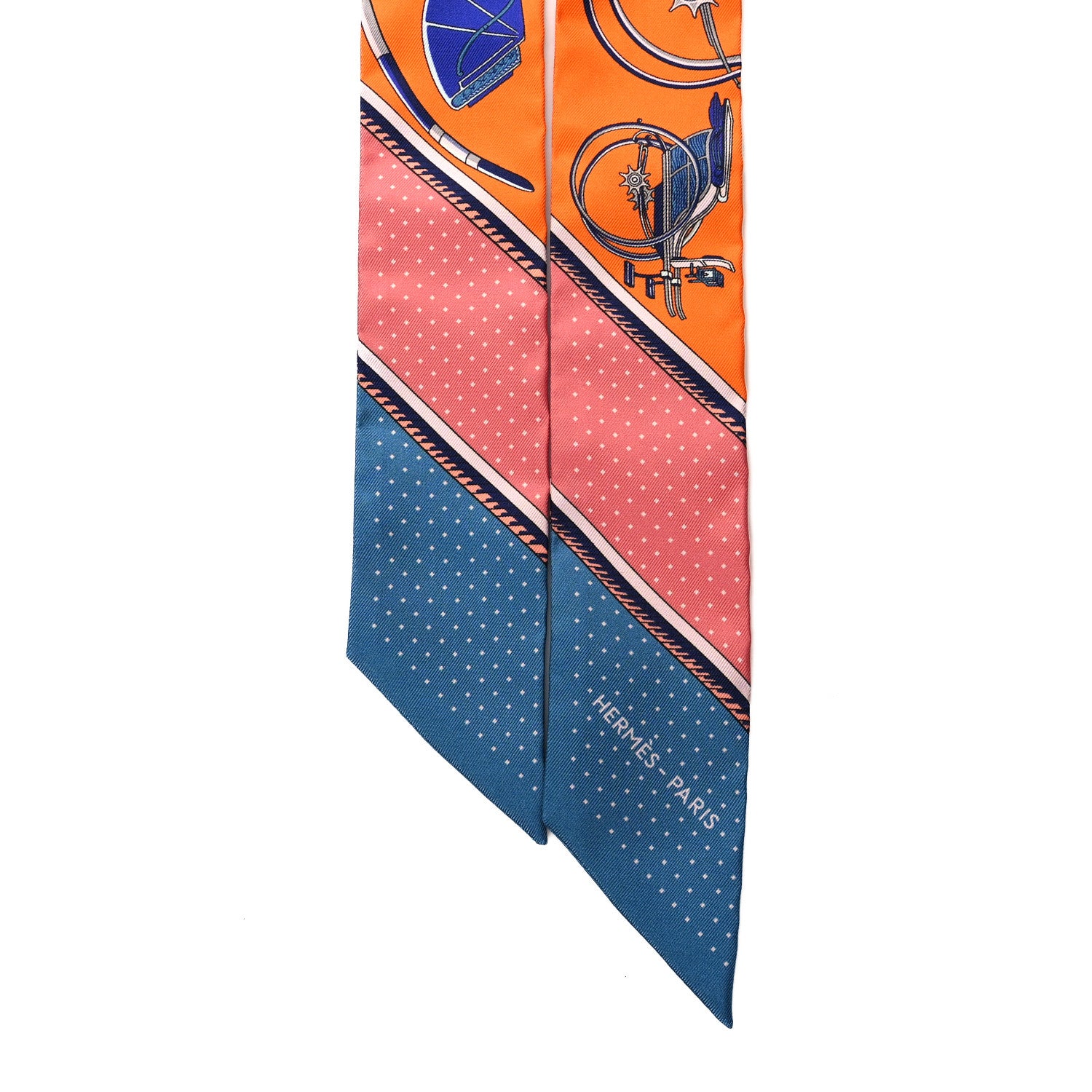Hermes Silk Les Voitures A Transformation Twilly Orange Cobalt Vermillon 2 of 4
