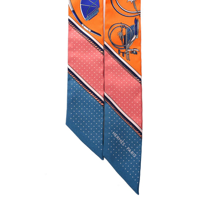 Hermes Silk Les Voitures A Transformation Twilly Orange Cobalt Vermillon 2 of 4