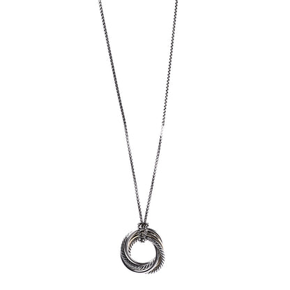 David Yurman Sterling Silver 14K Yellow Gold 28mm Crossover Pendant Necklace 1 of 5