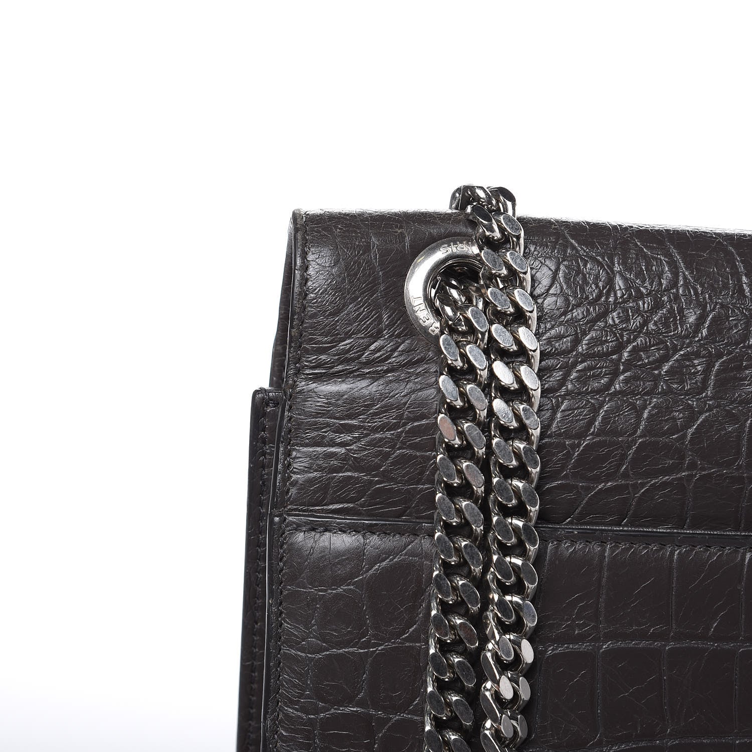 Saint Laurent Calfskin Crocodile Embossed Large Monogram Satchel Fog 10 of 20