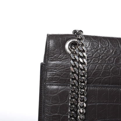 Saint Laurent Calfskin Crocodile Embossed Large Monogram Satchel Fog 10 of 20