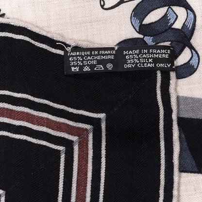 Hermes Silk Cashmere Couvertures Et Tenues de Jour Shawl 140 Natural Black 4 of 4