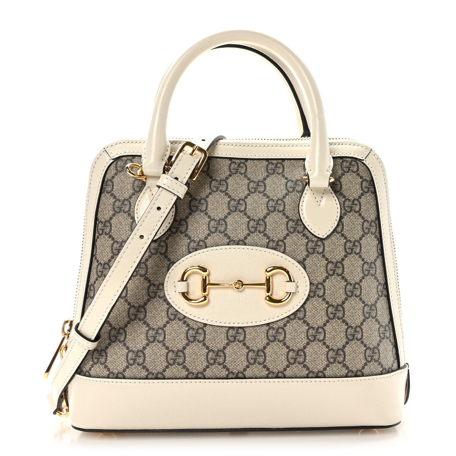 Gucci GG Supreme Monogram Azalea Calfskin Small Horsebit 1955 Top Handle Bag Beige Ebony Mystic White 1 of 9