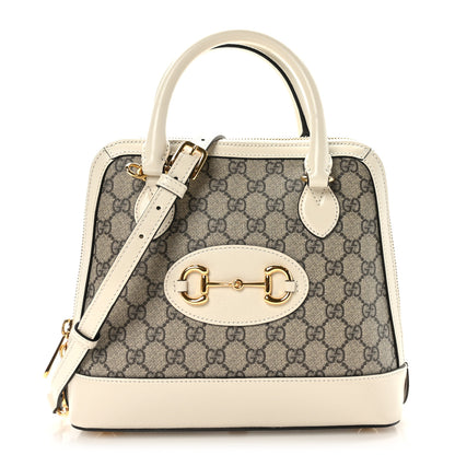Gucci GG Supreme Monogram Azalea Calfskin Small Horsebit 1955 Top Handle Bag Beige Ebony Mystic White 1 of 9