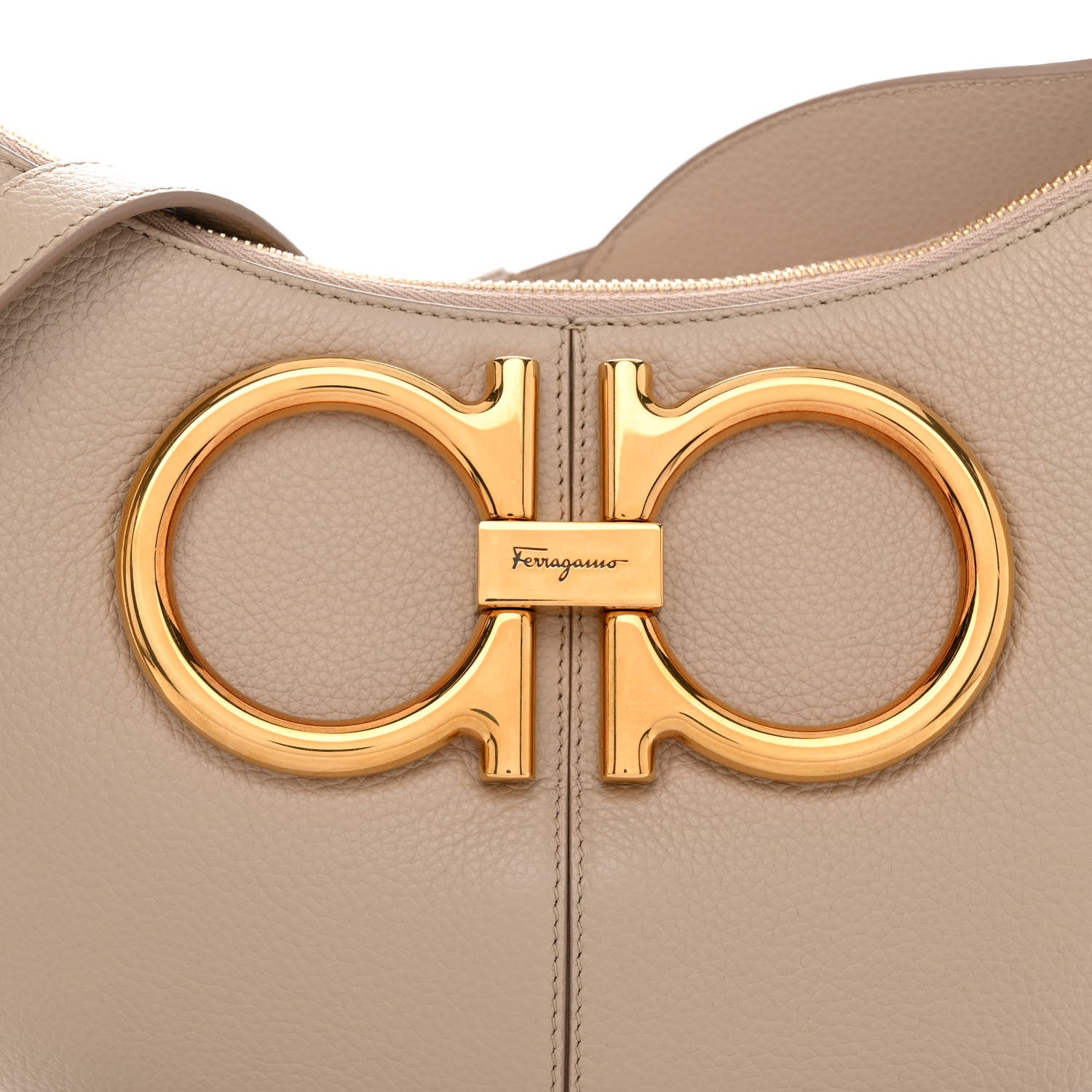 Salvatore Ferragamo Calfskin Maxi Gancio Shoulder Bag Daino 7 of 9
