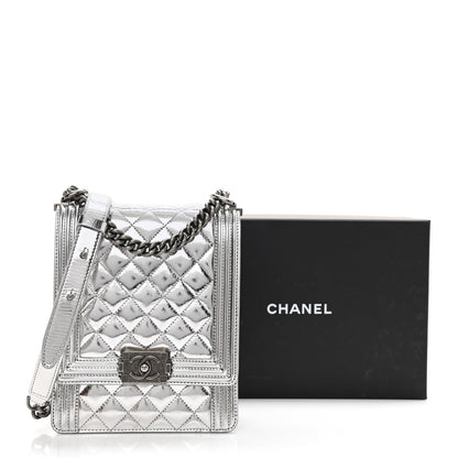 Chanel Metallic Goatskin Quilted North South Boy Flap Silver 16 of 17