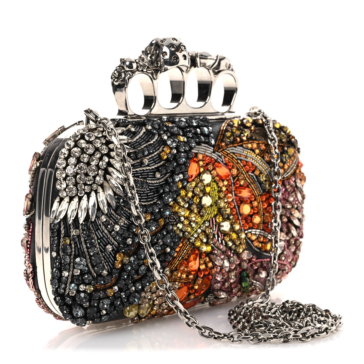 Alexander McQueen Nappa Crystal Embroidered Hieronymus Skull Knuckle Box Clutch Black Multicolor 2 of 10