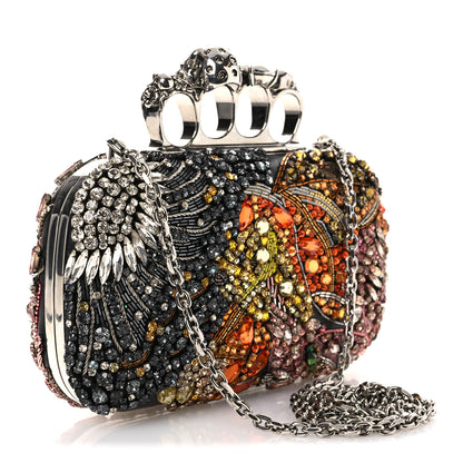 Alexander McQueen Nappa Crystal Embroidered Hieronymus Skull Knuckle Box Clutch Black Multicolor 2 of 10
