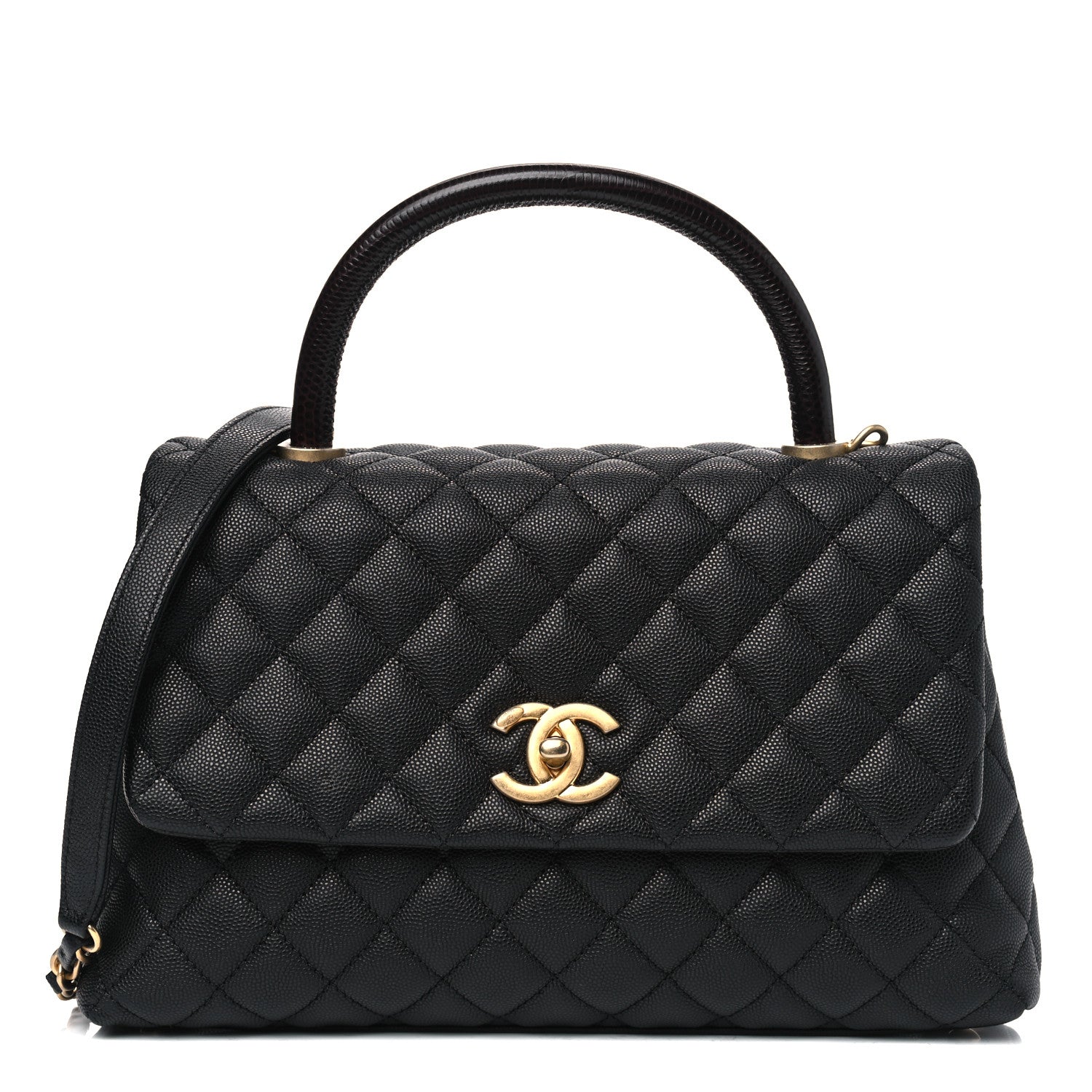 Chanel Caviar Lizard Embossed Quilted Small Coco Handle Flap Black 1 of 4