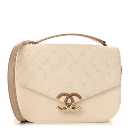 Chanel Grained Calfskin Quilted Small Cuba Top Handle Flap White 1 of 12