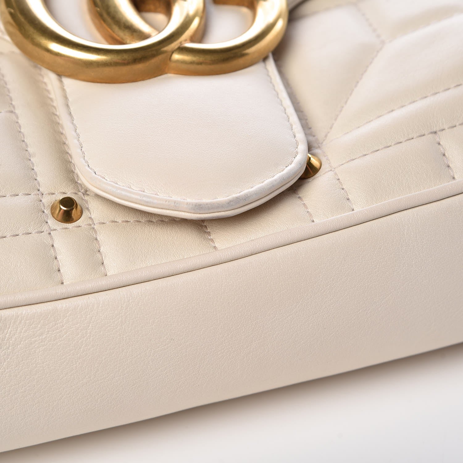 Gucci Calfskin Matelasse Studded Medium GG Marmont Shoulder Bag White 8 of 8