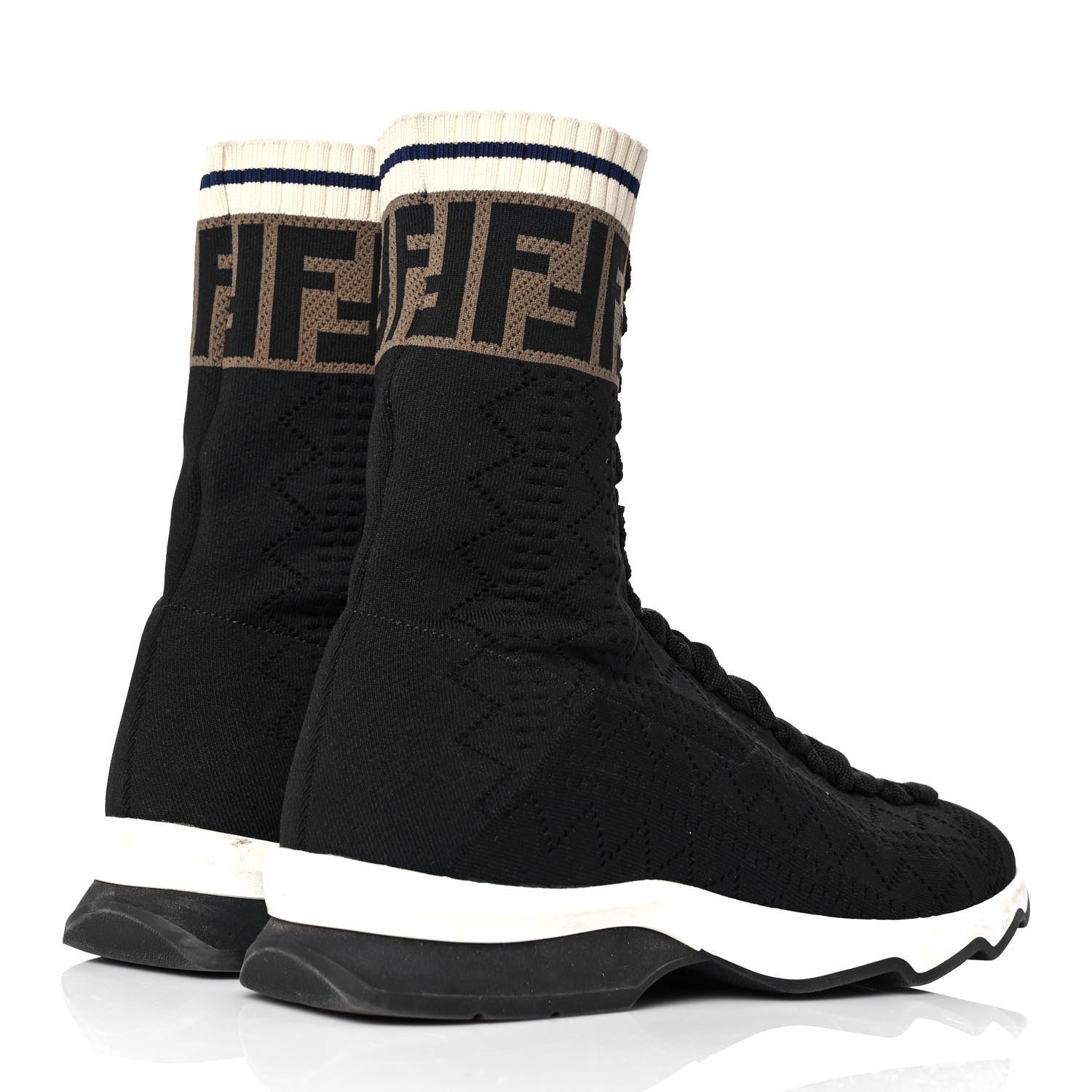 Fendi Stretch Knit Jacquard FF Sock Sneakers 39 Black 4 of 6