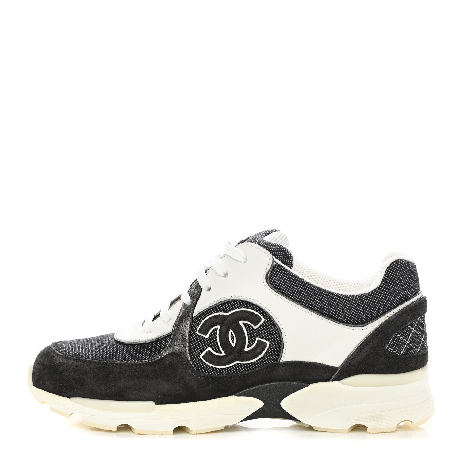 Chanel Denim Suede Calfskin CC Sneakers 37 Grey 1 of 9