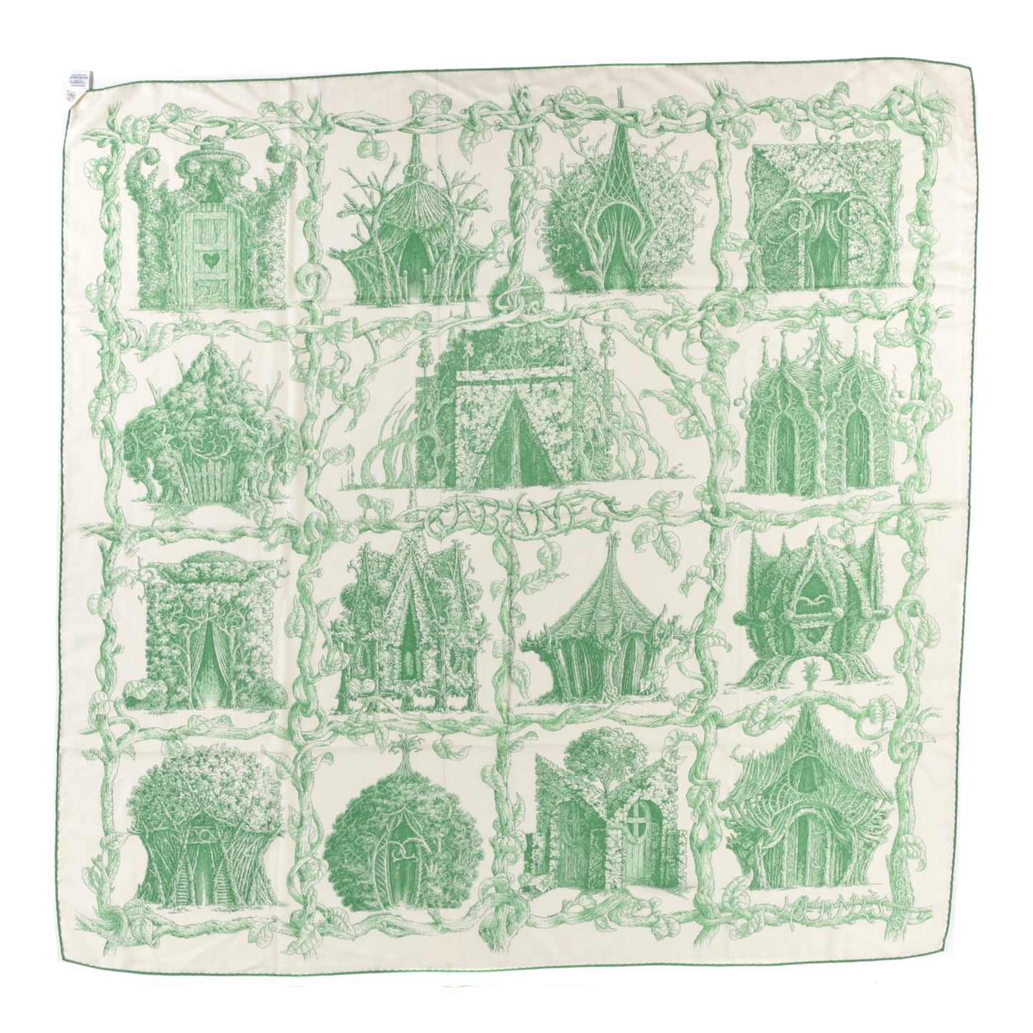 Cashmere Silk Les Cabanes Shawl 140 Blanc Vert Vif