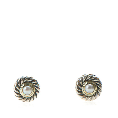 David Yurman Sterling Silver 14K Yellow Gold Pearl Cookie Earrings 1 of 5