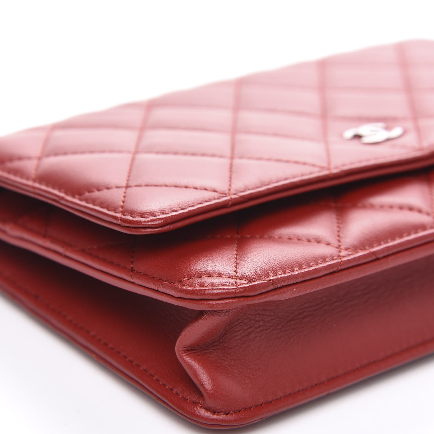 Chanel Lambskin Quilted Wallet On Chain WOC Red 8 of 10
