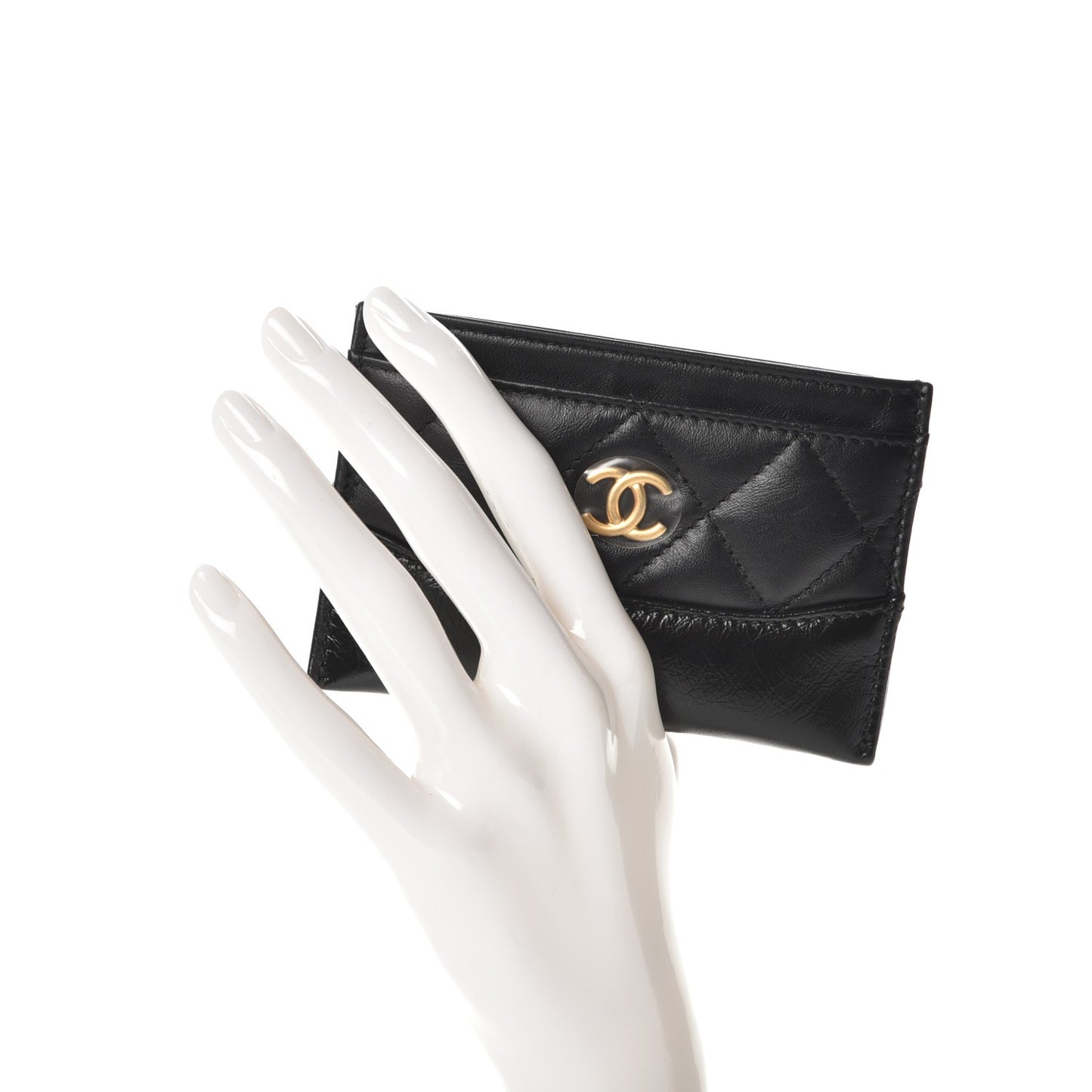 Aged Calfskin Quilted Gabrielle Card Holder Black