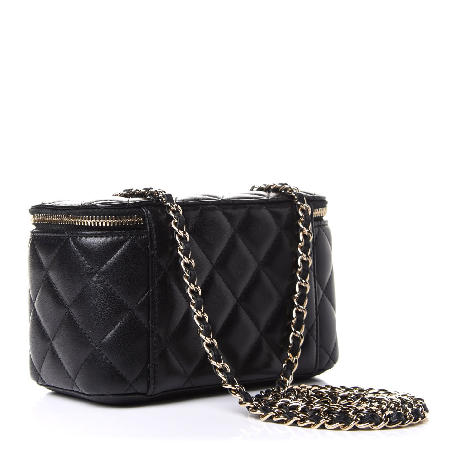 Lambskin Quilted Small Vanity Case With Chain Black