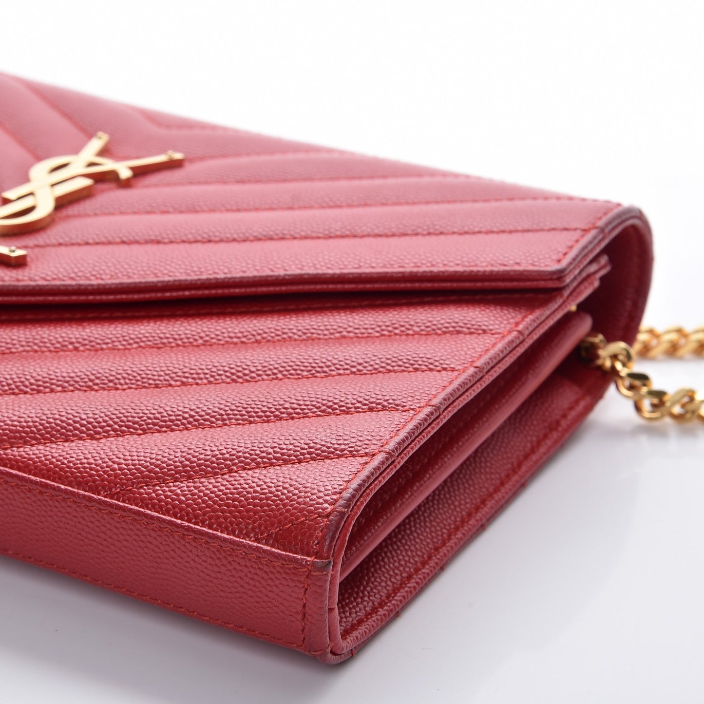 Grain De Poudre Matelasse Chevron Monogram Chain Wallet New Red
