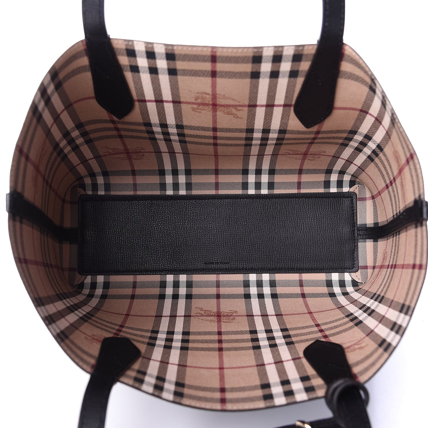 Grainy Calfskin Haymarket Check Medium Reversible Tote Black