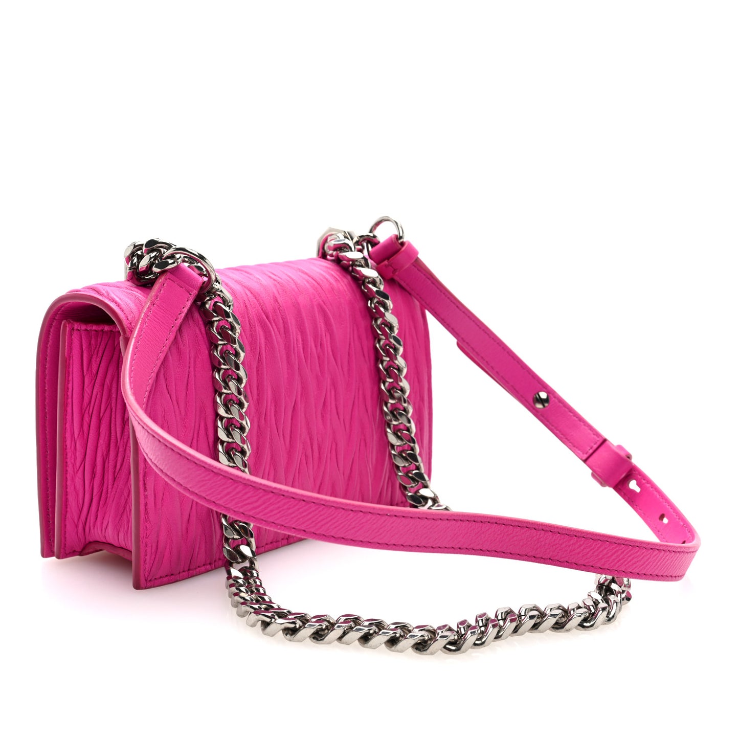 Lambskin Pleated Knuckle Shoulder Bag Fuchsia