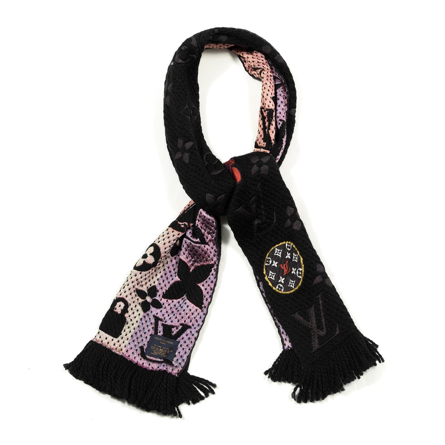 Louis Vuitton Wool Silk Stories Logomania Scarf Black 1 of 4