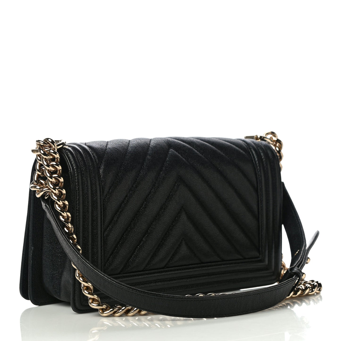 Caviar Chevron Quilted Medium Boy Flap Black