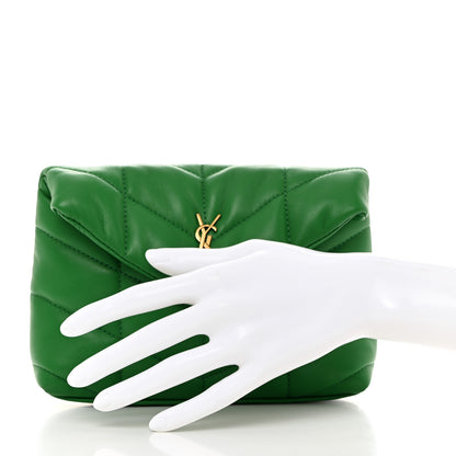 Saint Laurent Lambskin Monogram Loulou Puffer Pouch Clutch New Vert 2 of 8