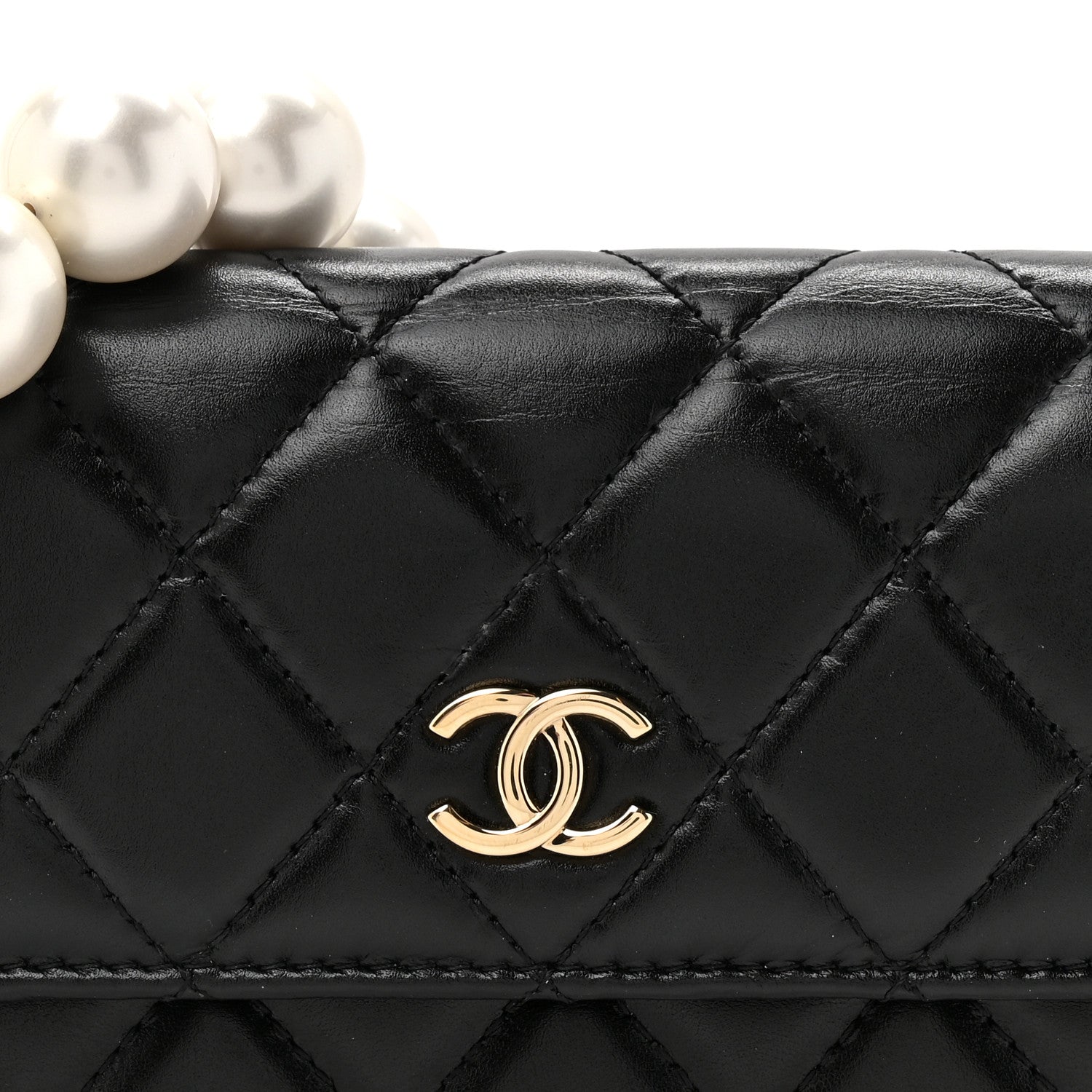 Chanel Calfskin Quilted Maxi Pearls Clutch With Chain Black 8 of 11