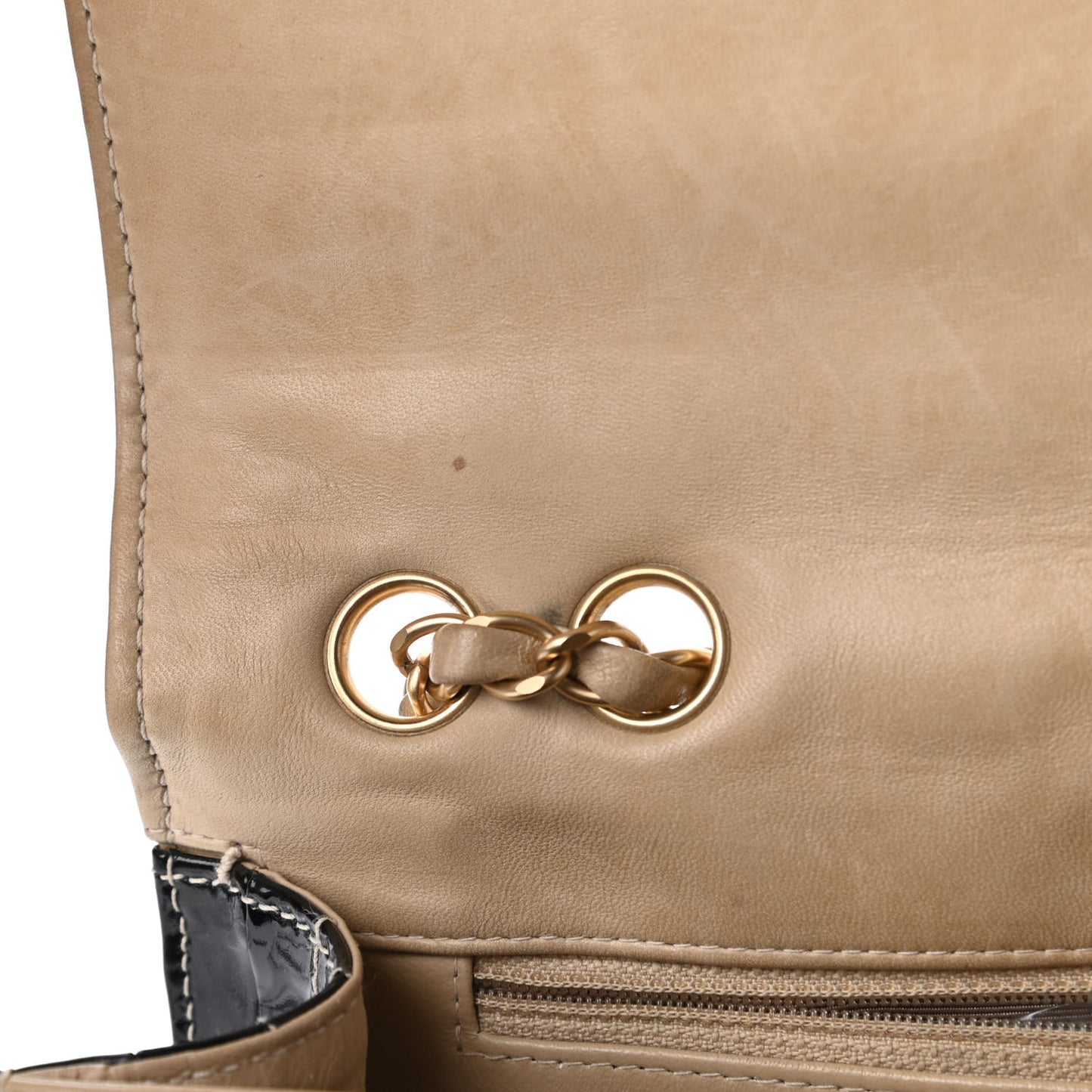 Lambskin Patent Chocolate Bar Flap Beige Black