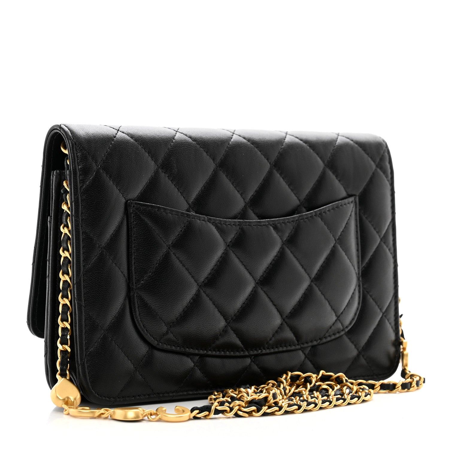 Chanel Lambskin Resin Quilted Coco Hearts Wallet On Chain WOC Black 3 of 11